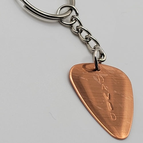 Personalized Hand Stamped Copper Guitar Pick Keychain