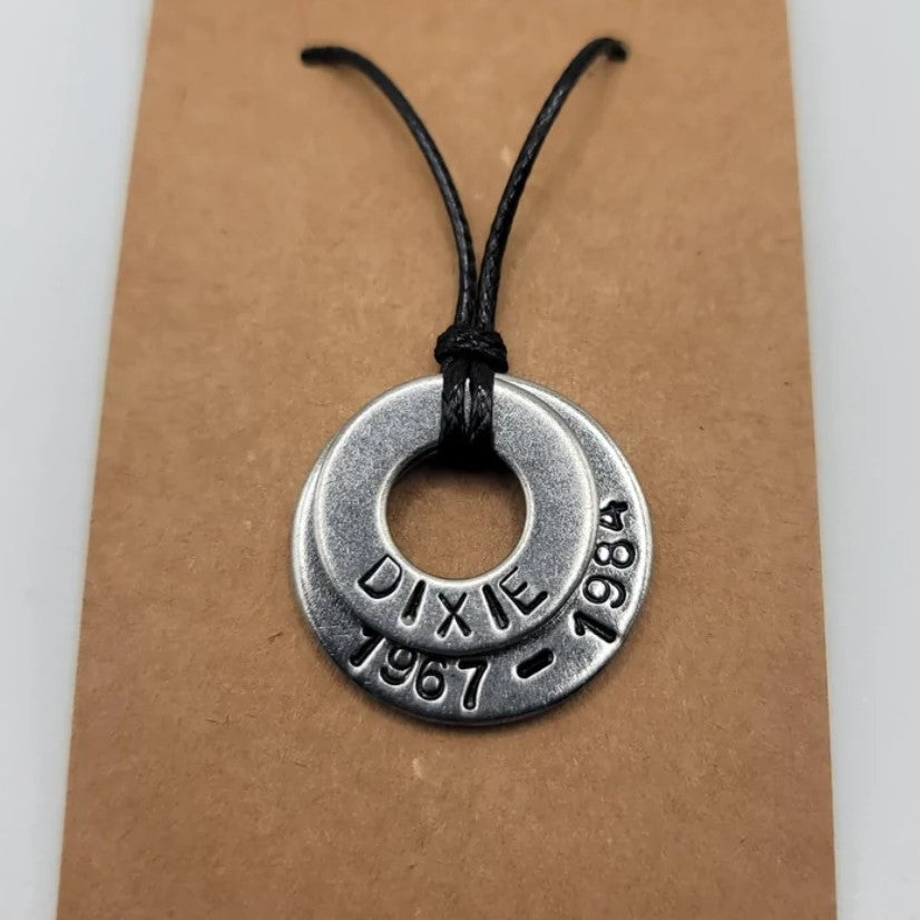 Personalize this Double Stainless Steel Washer Necklace to remember your loved one!