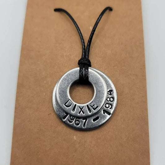 Personalize this Double Stainless Steel Washer Necklace to remember your loved one!