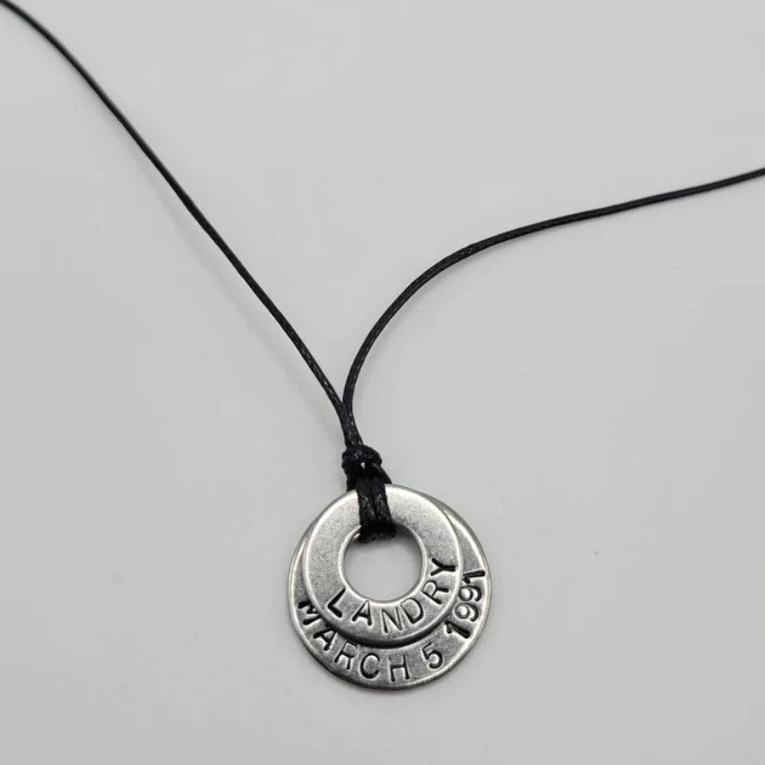 Personalize this Double Stainless Steel Washer Necklace to remember your loved one!