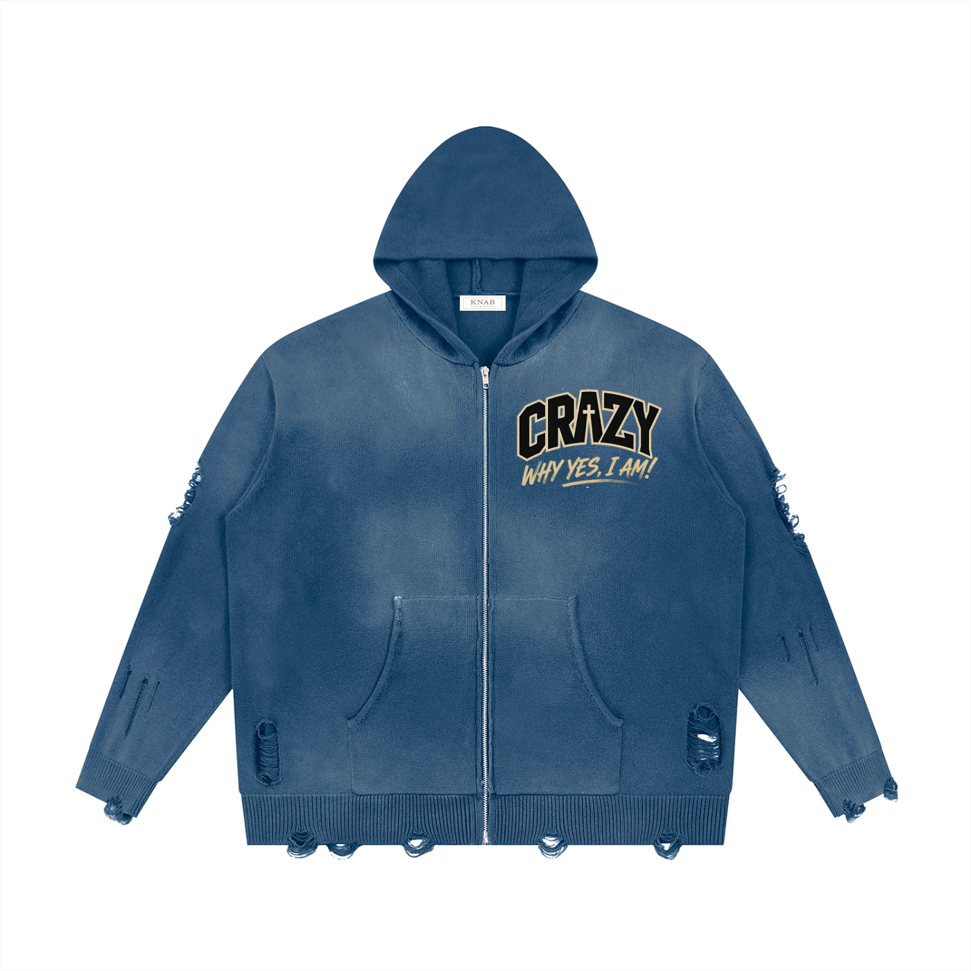 CRAZY COLLECTION - Unisex Distressed Full Zip Sweater