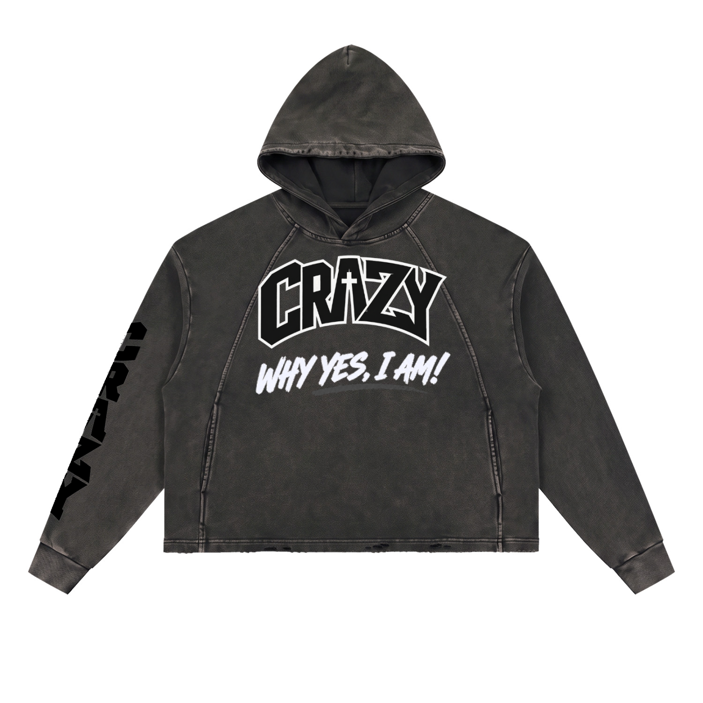 CRAZY COLLECTION - Vintage Washed Frayed-Hem Hoodie
