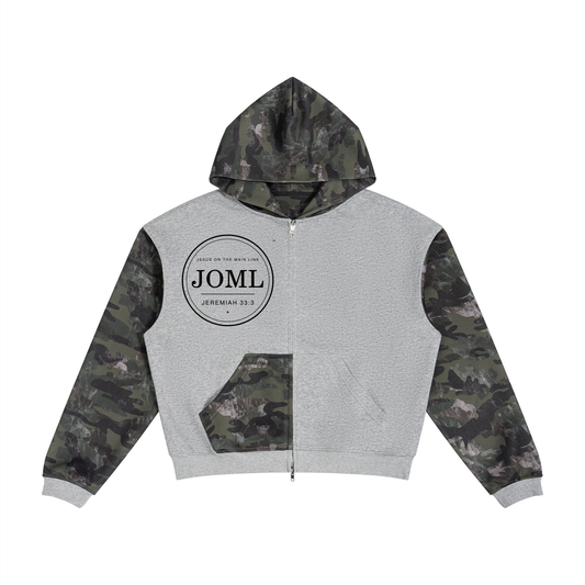 JESUS ON THE MAIN LINE - Unisex Colorblock Camo Full Zip Boxy Hoodie