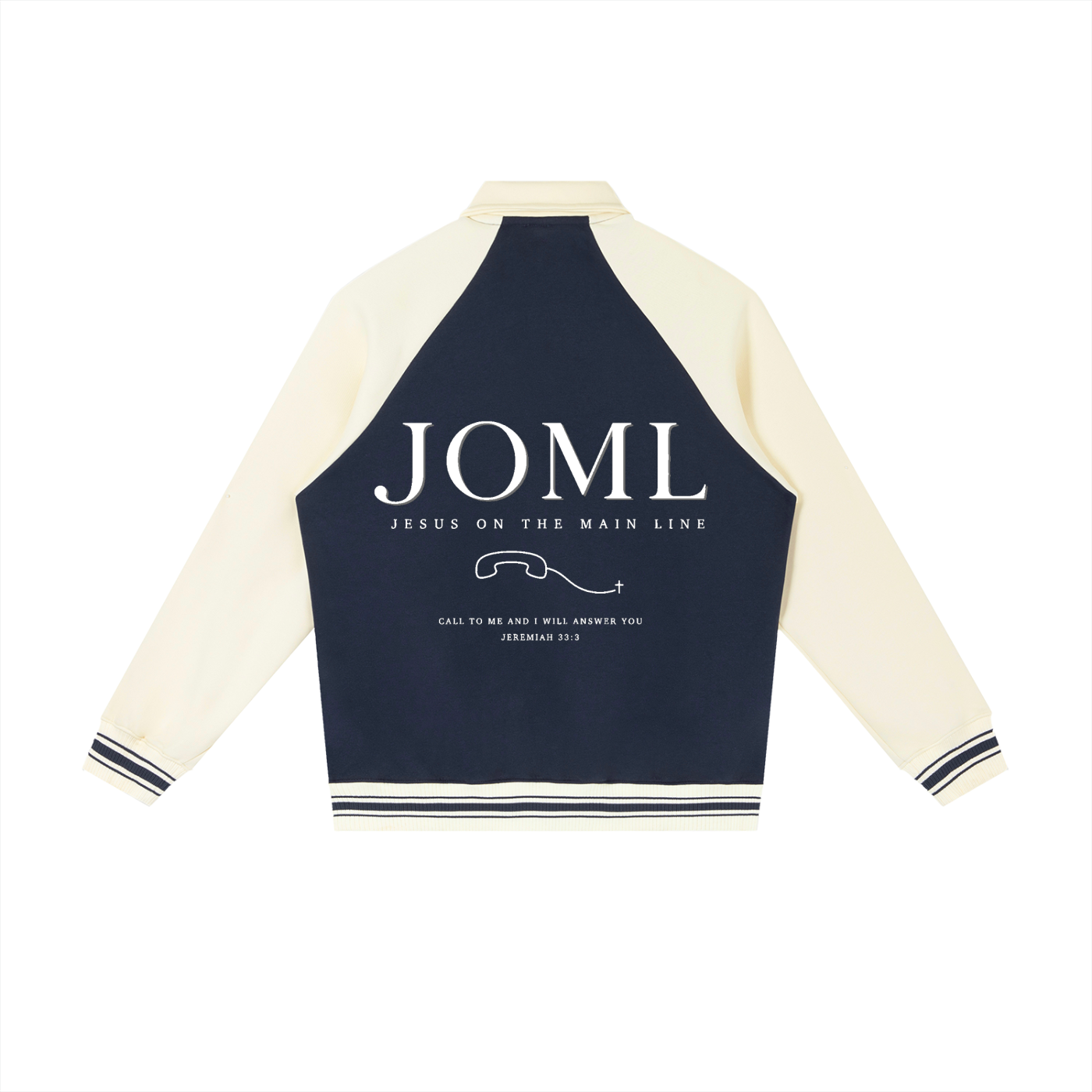 JESUS ON THE MAIN LINE - Contrast Raglan Sleeve Baseball Jacket