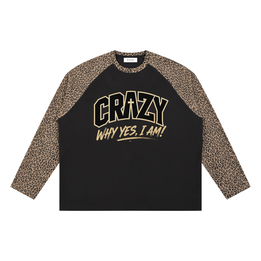 CRAZY COLLECTION - Unisex Leopard Panel Raglan Sleeve T-Shirt