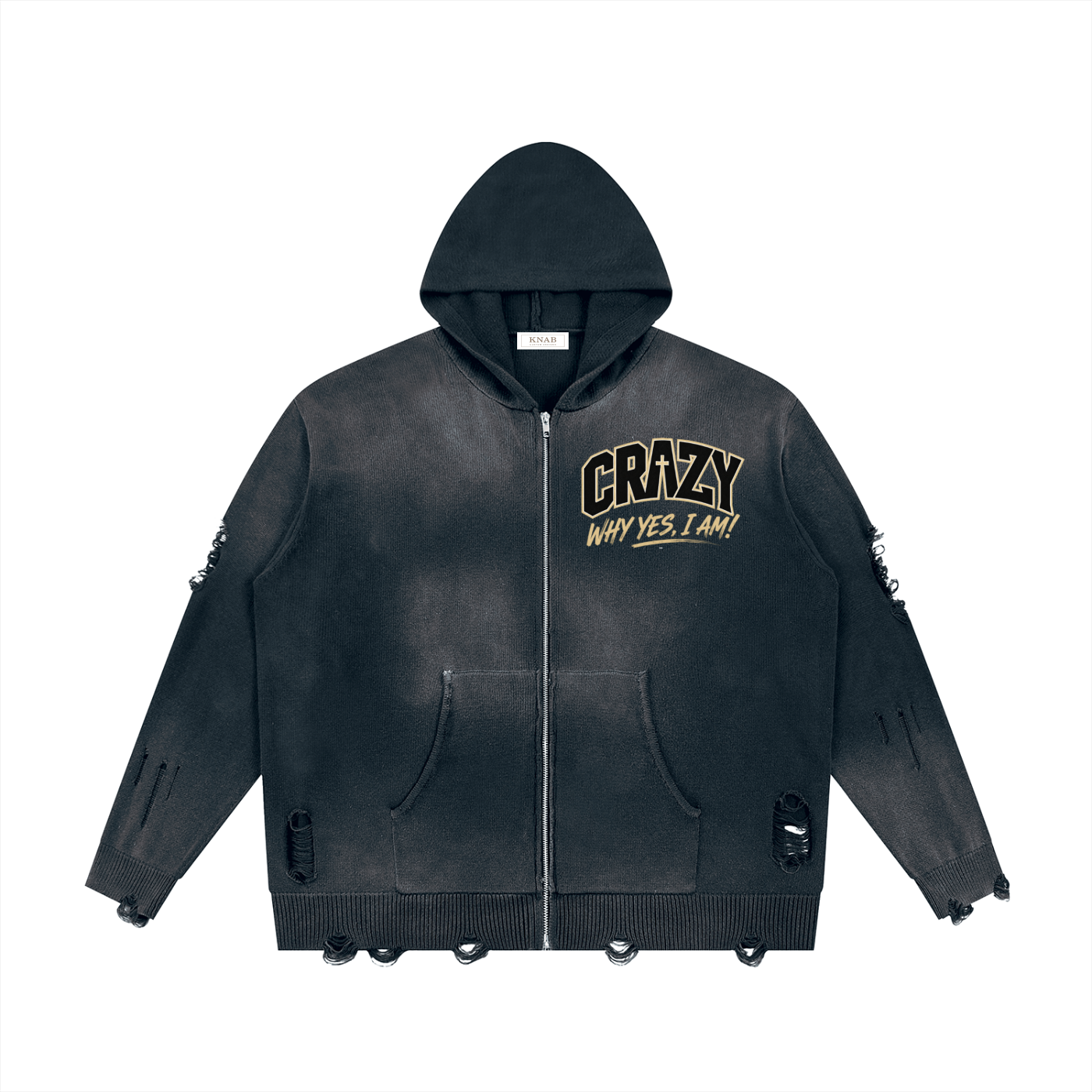 CRAZY COLLECTION - Unisex Distressed Full Zip Sweater