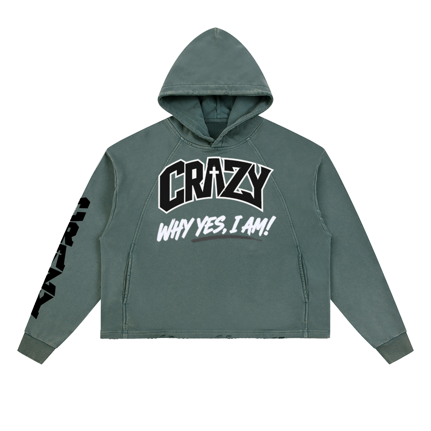 CRAZY COLLECTION - Vintage Washed Frayed-Hem Hoodie