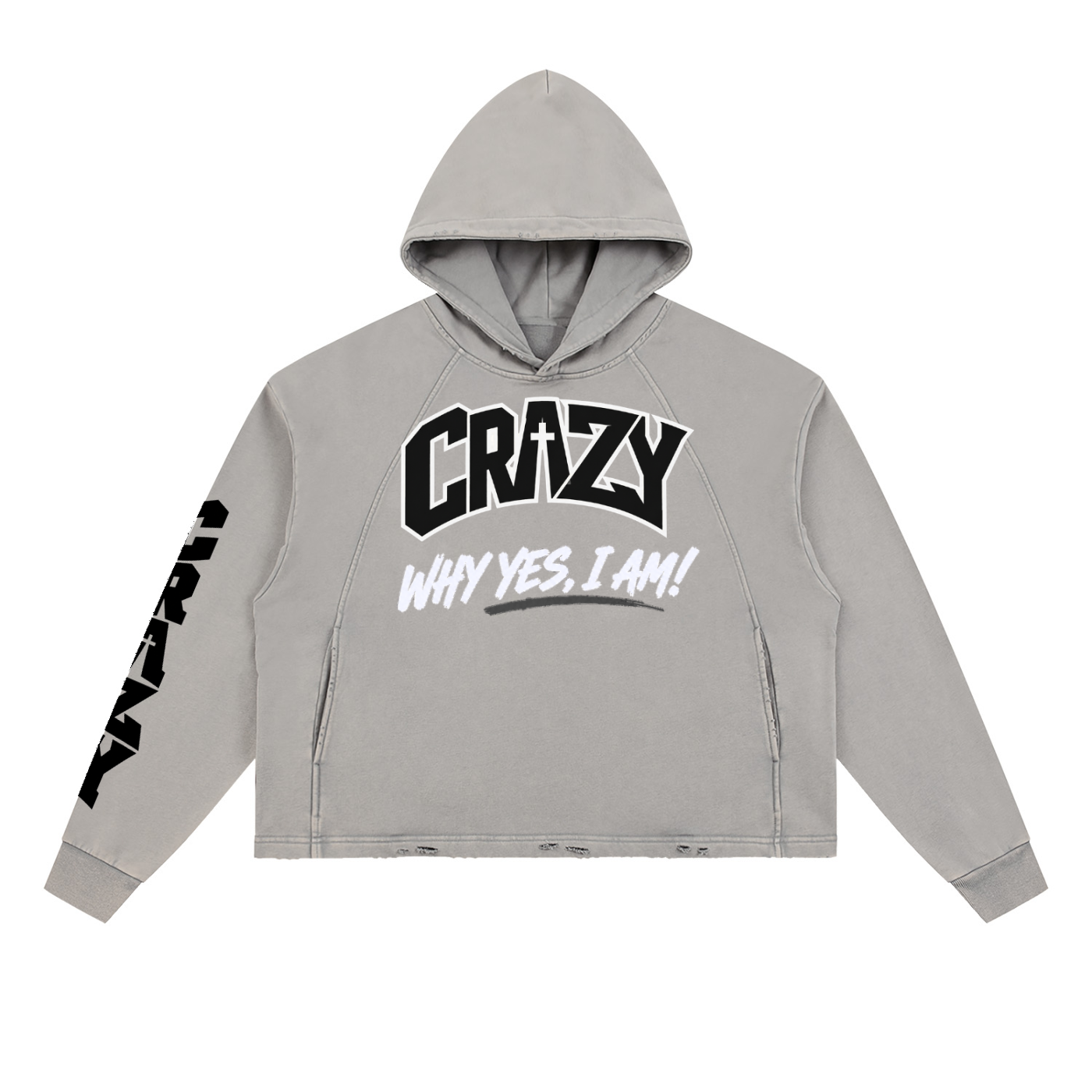 CRAZY COLLECTION - Vintage Washed Frayed-Hem Hoodie