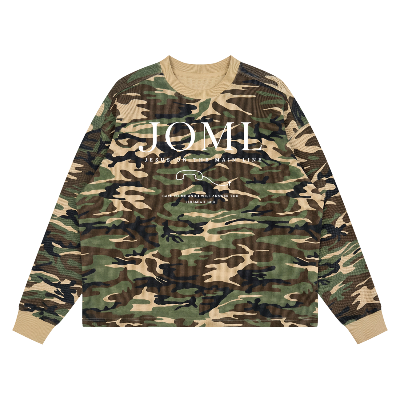 JESUS ON THE MAIN LINE - Unisex Waffle Boxy Long Sleeve T-Shirt