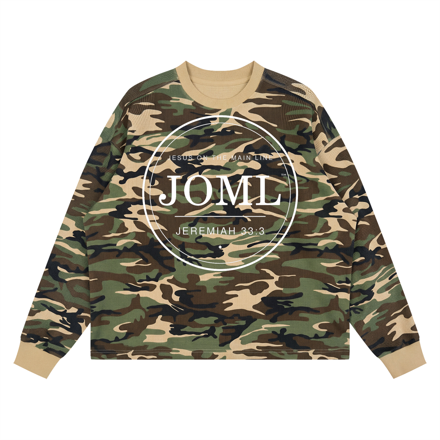 JESUS ON THE MAIN LINE - Unisex Waffle Boxy Long Sleeve T-Shirt