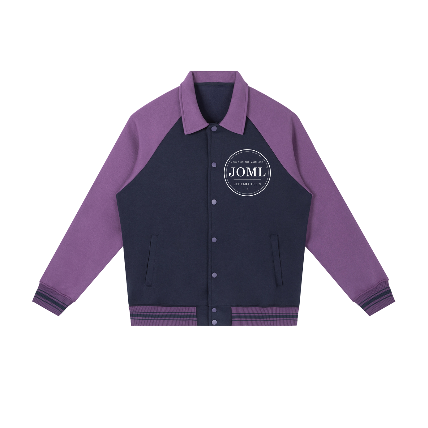 JESUS ON THE MAIN LINE - Contrast Raglan Sleeve Baseball Jacket