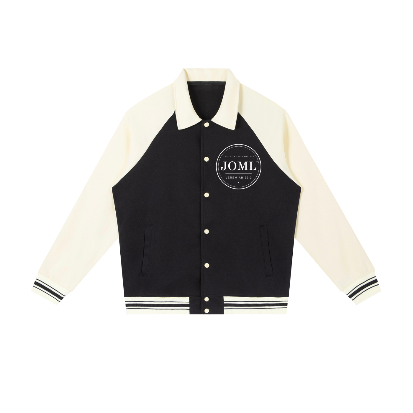 JESUS ON THE MAIN LINE - Contrast Raglan Sleeve Baseball Jacket