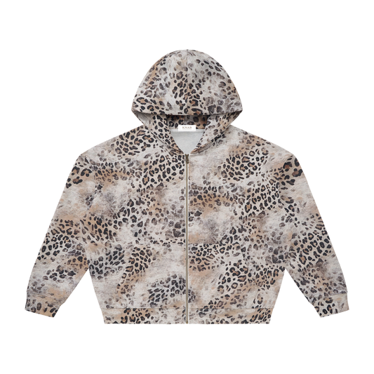 JESUS ON THE MAIN LINE - Unisex Vintage Wash Leopard Full Zip Hoodie