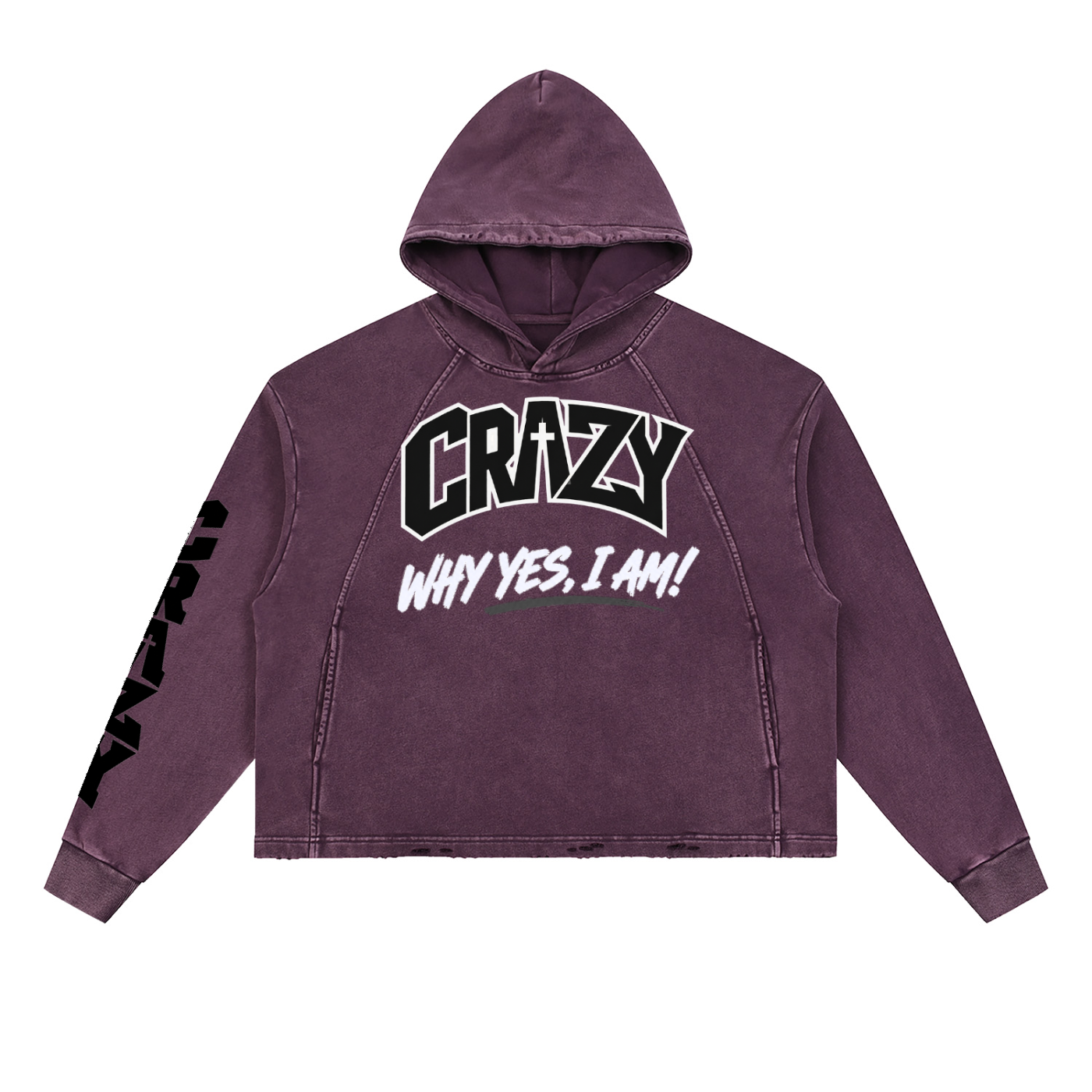 CRAZY COLLECTION - Vintage Washed Frayed-Hem Hoodie