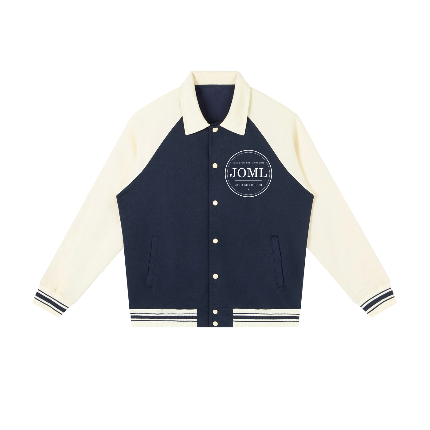 JESUS ON THE MAIN LINE - Contrast Raglan Sleeve Baseball Jacket