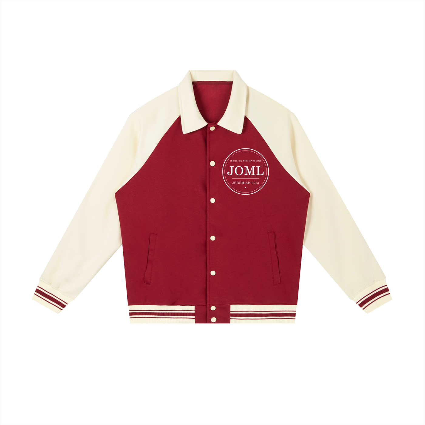 JESUS ON THE MAIN LINE - Contrast Raglan Sleeve Baseball Jacket