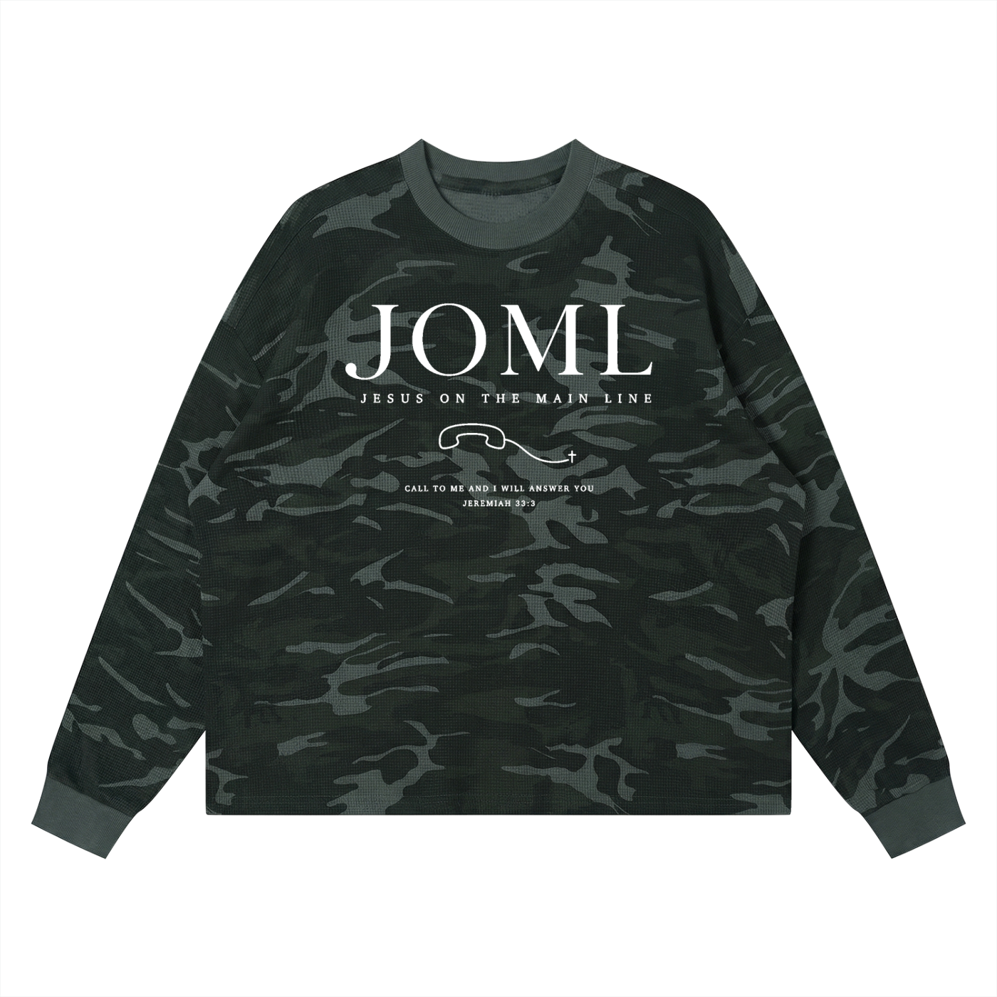 JESUS ON THE MAIN LINE - Unisex Waffle Boxy Long Sleeve T-Shirt