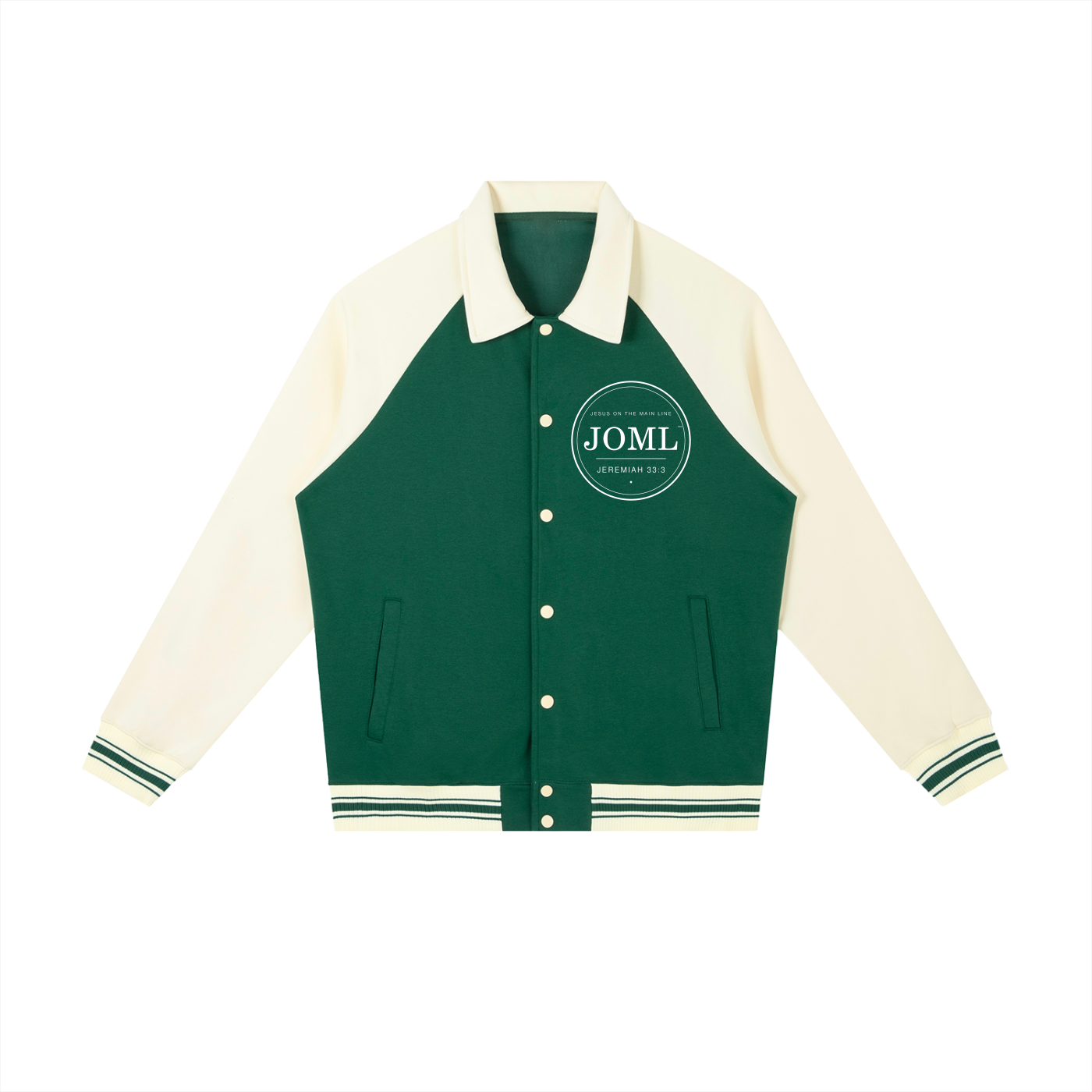 JESUS ON THE MAIN LINE - Contrast Raglan Sleeve Baseball Jacket