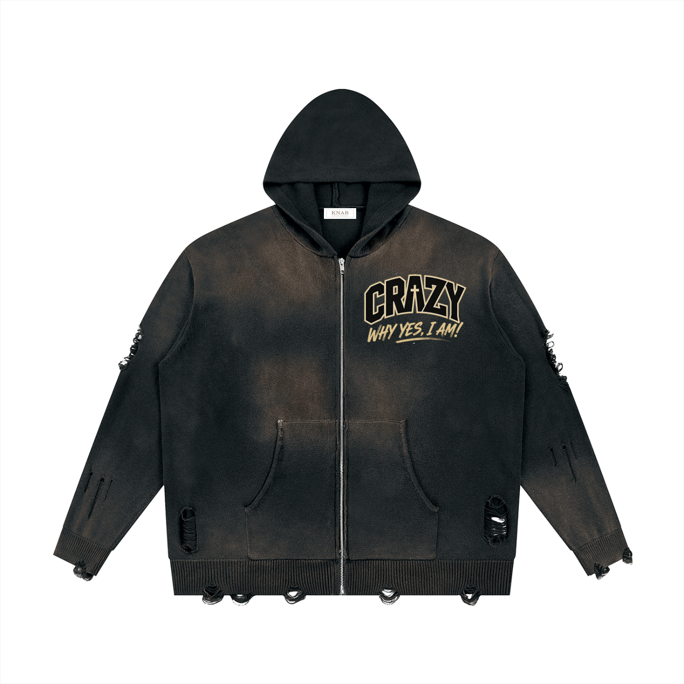 CRAZY COLLECTION - Unisex Distressed Full Zip Sweater