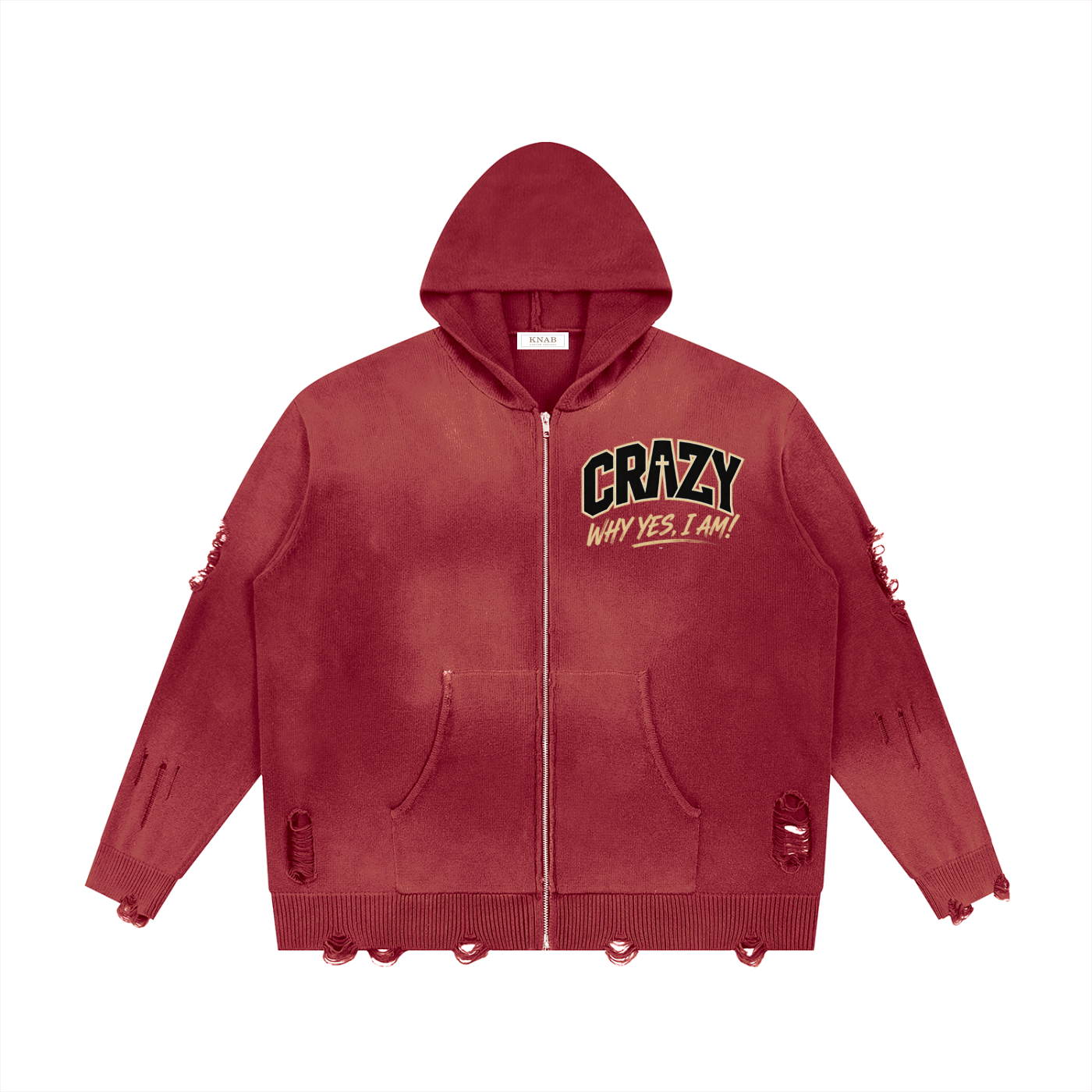 CRAZY COLLECTION - Unisex Distressed Full Zip Sweater